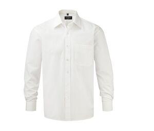 Russell Collection JZ936 - Camisa De Homem De Manga Comprida - Pure Cotton Easy Care Popline Branco