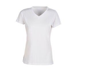 SANS Étiquette SE634 - T-shirt de senhora de gola em V sem etiqueta Branco