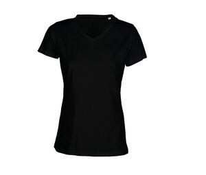SANS Étiquette SE634 - T-shirt de senhora de gola em V sem etiqueta Black