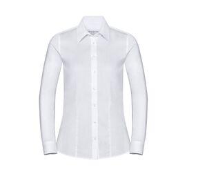 Russell Collection JZ62F - Camisa De Senhora De Manga Comprida - Easy Care Oxford Branco