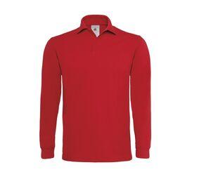 B&C BC445 - Camisa de pólo de manga comprida masculina 100% algodão Red