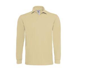 B&C BC445 - Camisa de pólo de manga comprida masculina 100% algodão Areia