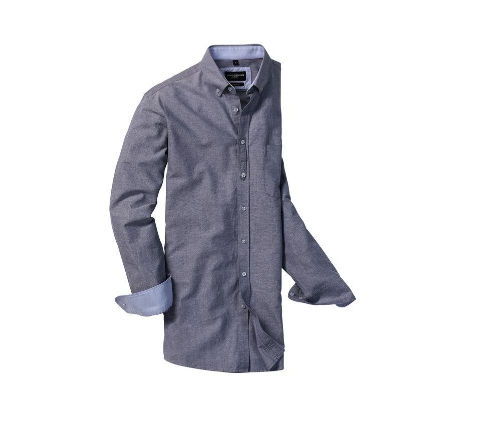 Russell Collection RU920M - Camisa Oxford lavada sob manga comprida masculina