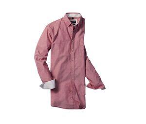 Russell Collection RU920M - Camisa Oxford lavada sob manga comprida masculina Oxford Red / Cream