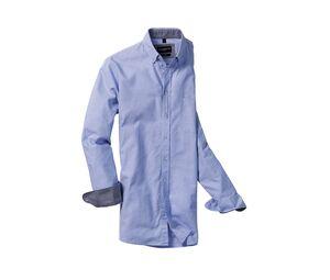 Russell Collection RU920M - Camisa Oxford lavada sob manga comprida masculina Oxford Blue / Oxford Navy