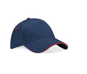 Beechfield BF15C - Ultimate 5 Panel Cap - Pala Sandwich French Navy / Classic Red